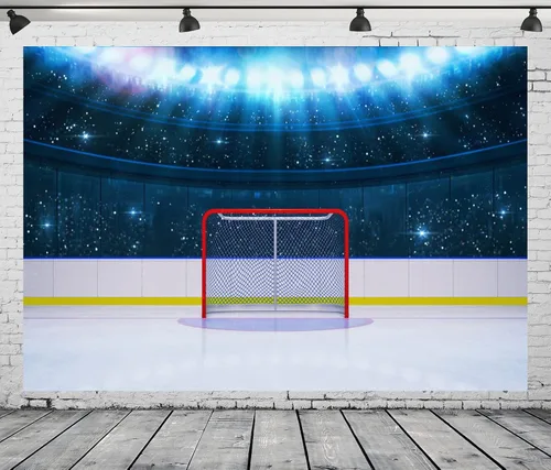 Vista 2 de BELECO Telón de fondo de estadio de hockey sobre hielo de 5 x 3 pies, portería de hockey, arena, escenario, juegos, aficionados, hockey