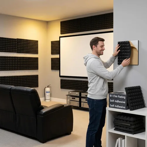 Vista 5 de Sound Proof Foam Panels 12 Pack – High-Density Self-Adhesive Acoustic Black Wall Panel, Fire Resistant 11.81x11.81x1.97