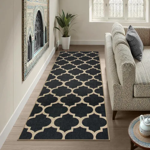 Vista 97 de Lahome Tapetes geométricos para puerta de interior para entrada, alfombra antideslizante lavable de 2 x 3 negro / neutro
