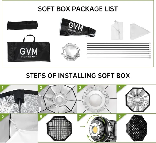 Vista 7 de GVM Great Video Maker Lighting Soft Boxes Bowens Mount con rejilla de nido de abeja, caja de luz ligera para paraguas plegable con bolsa