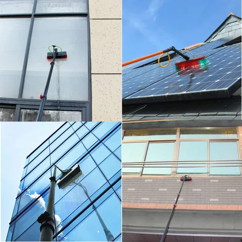 Vista 8 de Cepillo retráctil de limpieza portátil de agua Fed Pole Kit de limpiador de ventanas al aire libre Sistema de limpieza de panel solar de vidrio
