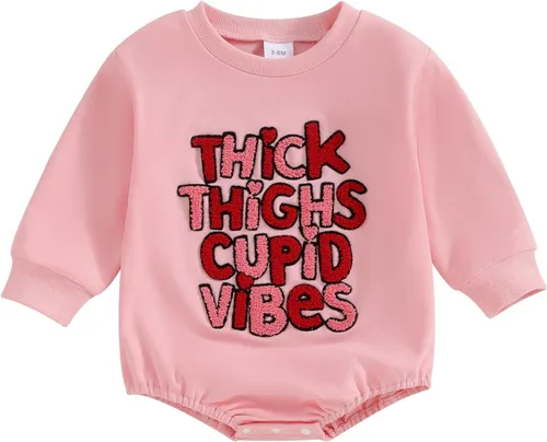 Vista 120 de SOLILOQUY Traje de manga larga con cuello redondo para el primer día de San Valentín para bebé niño y niña, mameluco de corazón de amor