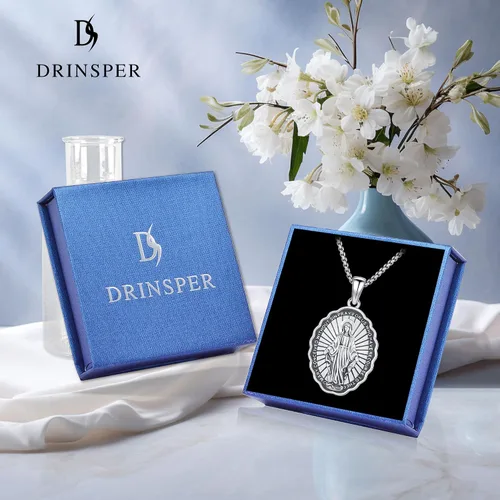 Vista 7 de Collar de plata de ley 925 patrón San Cristóbal Virgen MaríaJesúsSan MiguelManos rezandoSan PeregrinoSan Benito collar para hombres y mujeres