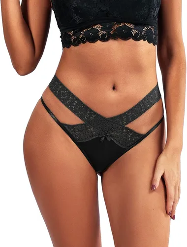 Vista 2 de ZWW Calzoncillos cruzados para mujer bragas sexis con cordones tanga abierta ropa interior de cintura media