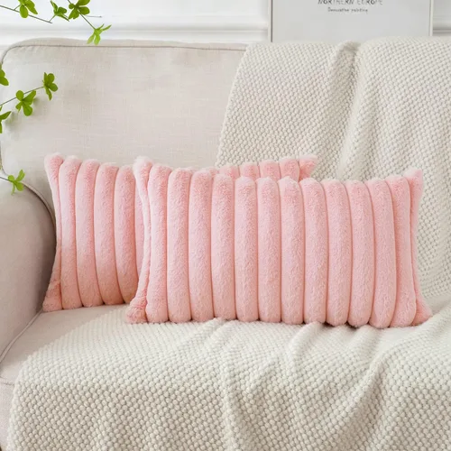 Vista 40 de Soleebee Juego de 2 fundas de cojín decorativo de terciopelo suave y acogedor, fundas de piel sintética de conejo para sofá, cama, silla, cojines