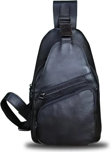 Vista 2 de LRTO Bolso de cuero genuino para hombres y mujeres, estilo vintage, de cuero auténtico, bandolera de hombro, bolso cruzado en el pecho, Grisoscuro