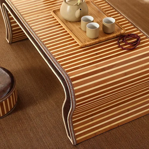 Vista 5 de HM&DX Mesa de centro de madera, mesa de piso japonesa, mesa de té de tatami, mesa de centro tejida de ratán, mesa de altar baja para meditación