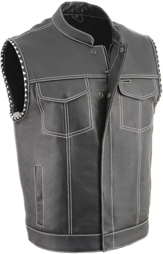 Vista 11 de Milwaukee Leather Men's Club Style Motorcycle Vest -Premium Leather, Dual Closure, CCW Pockets, Patch-Ready Back