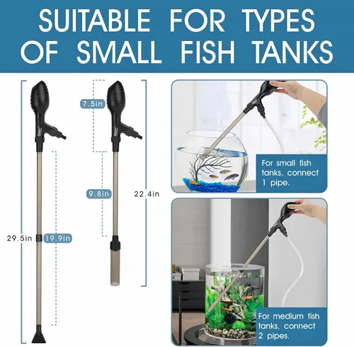 Vista 5 de hygger Aspiradora de grava pequeña para acuario, limpiador manual de grava de acuario de 80 GPH, cambiador de agua de bajo nivel de agua, limpiador