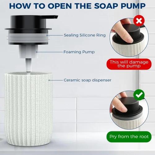 Vista 4 de Dispensador de jabón de manos de espuma de cerámica, dispensadores de jabón de baño de 12 onzas, dispensador de loción para cocina, dispensador