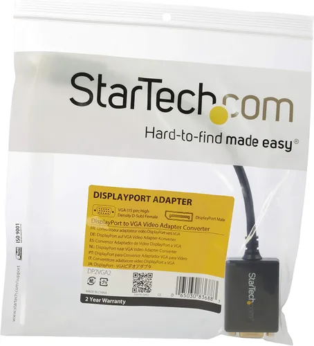 Vista 6 de StarTech Adaptador activo DisplayPort a VGA, 1080p 60Hz, certificado (DP2VGA2) Compatible con fuente DP o DP++, paso EDID y DDC, bloqueo