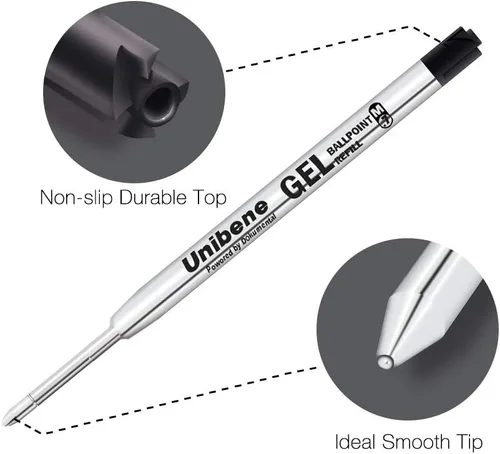 Vista 2 de Unibene Parker - Paquete de 12 repuestos de tinta de gel compatibles con punta media de 0.028 in, 6 negros y 6 azules, tinta alemana reemplazable