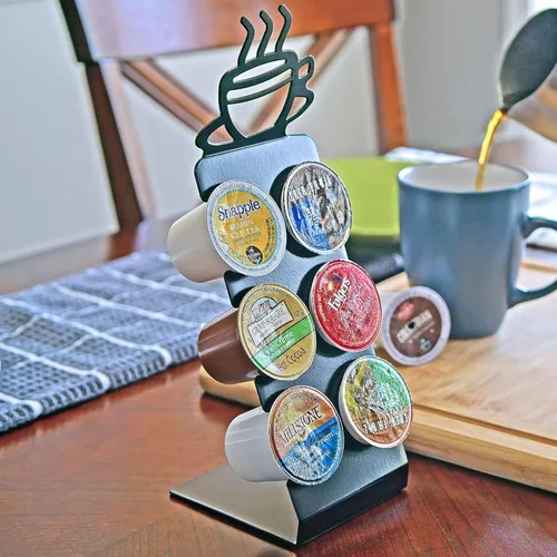 Vista 6 de Soporte para cápsulas de café para encimera, soporte de 6 ranuras K-Cup para espacios pequeños, almacenamiento compacto, soporte de metal