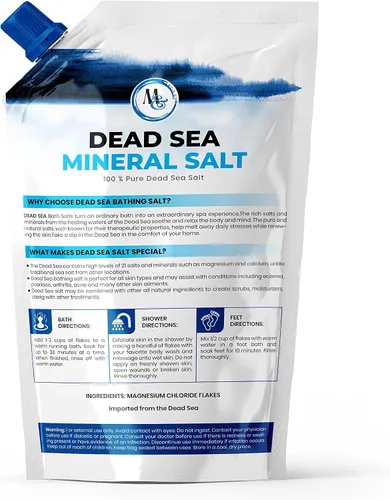 Vista 2 de Sal del Mar Muerto para baño y remojo de pies, sal de baño de magnesio, sal mineral para aliviar el estrés y el cuidado de la piel, más minerales