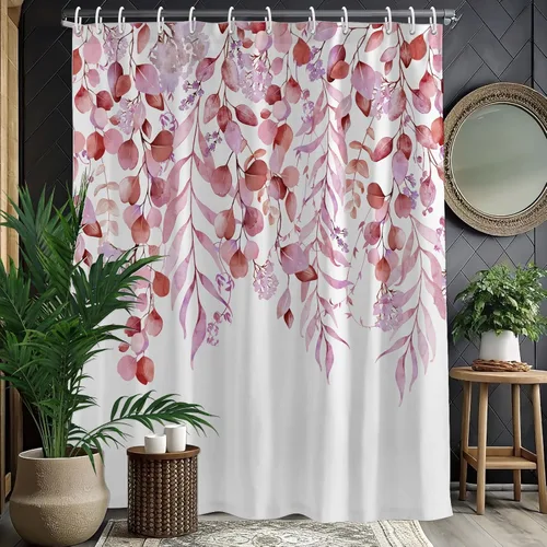 Vista 11 de KAIRA Cortina de ducha de eucalipto negro con diseño clásico y moderno, hojas de plantas de acuarela con diseño floral, decoración de baño, 72 x 72