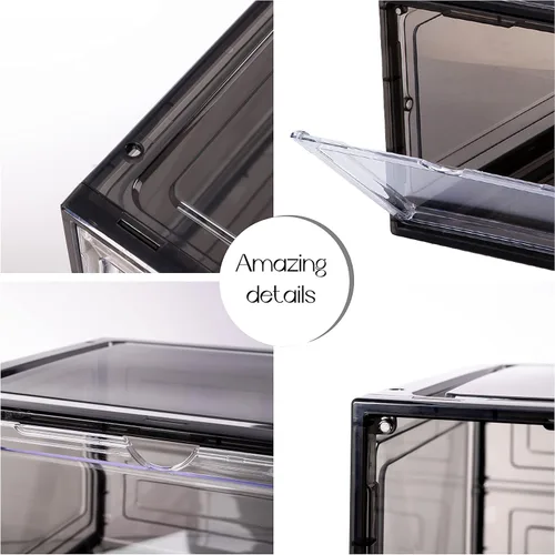 Vista 3 de Attelite Organizador grande y transparente para zapatos, caja de almacenamiento apilable de plástico con puerta magnética, contenedores grandes