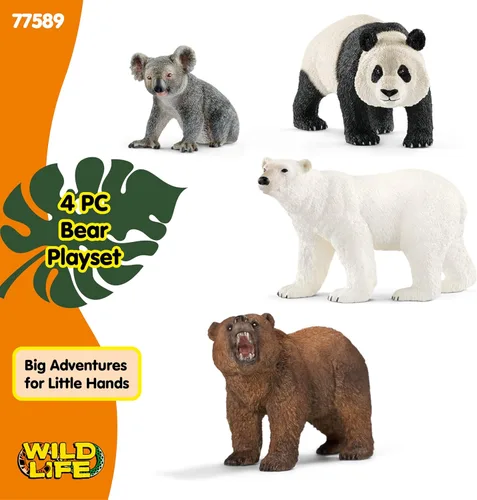 Vista 4 de Schleich Wild Life - Juego de 4 figuras de oso - Figura realista de panda, koala, grizzly y oso polar para niños y niños pequeños - Juguetes