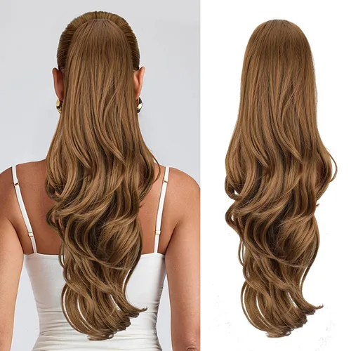 Vista 37 de Extensión de cola de caballo rubio, extensión de cola de caballo con cordón de 20 pulgadas para mujeres, extensiones de cabello de cola de caballo