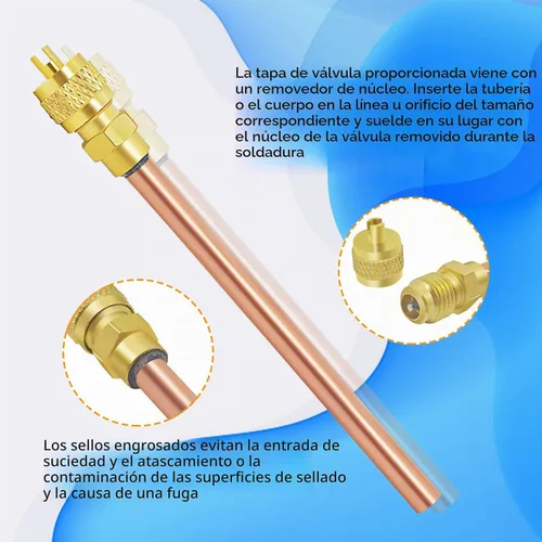 Vista 7 de Boltigen Válvula de servicio de acceso, válvula Schrader HVAC de relleno de cobre de latón con núcleo de vástago de 1/4 pulgadas SAE x 1/4 pulgadas