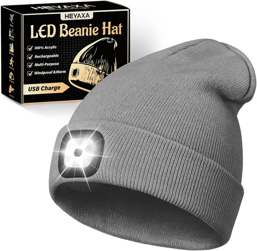 Vista 12 de HEYAXA Gorro Bluetooth con LED, Gorro de Música Inalámbrico con 4 LEDs Recargable por USB, Faro de Cabeza para Correr, Regalos para Navidad, Relleno