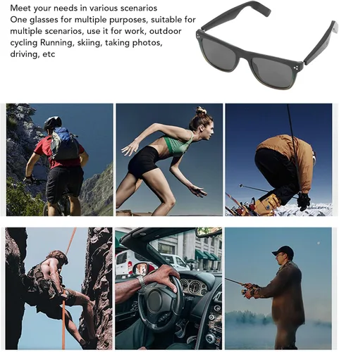 Vista 6 de Tnfeeon Lentes de sol inteligentes, lentes de reproducción de música AI con traducción de 144 idiomas, cámara de control táctil para hombres