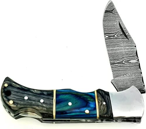 Vista 5 de Cuchillo de bolsillo de acero de Damasco, hecho a mano, cuchillo plegable de alta calidad para hombres, cuchillo al aire libre para camping