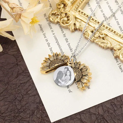 Vista 4 de OPALSTOCK Women Sunflower Locket Necklace Personalized Photo Necklace Inspirational You Are My Sunshine Open Heart Engraved Pendant Necklace Jewelry