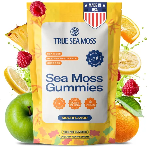 Vista 10 de TrueSeaMoss Gomitas de Musgo Marino con Saúco para Adultos y Niños – con Raíz de Bardana, Sargazo Vejigoso y Magnesio – 60 Gomitas