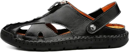 Vista 2 de JAMONWU Men's Casual Closed Toe Adjustable Leather Sandals Handmade Fisherman Beach Sandals