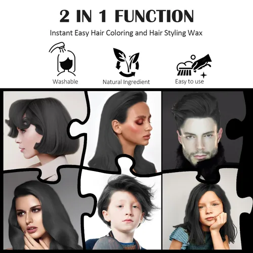 Vista 4 de Cera temporal negra para el cabello, tinte en crema para peinado natural instantáneo, pomadas lavables para hombres, niñas, mujeres, jóvenes, barro