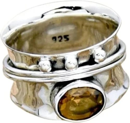 Vista 10 de Gemstone Spinner Ring for Women, 925 Sterling Silver Boho Meditation Band with Amethyst, Moonstone, Opal, Garnet, Gift for Her
