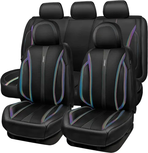 Vista 12 de CAR PASS Fundas de cuero beige para asiento de automóvil, juego completo de fundas de asiento automotriz transpirables e impermeables, cojín