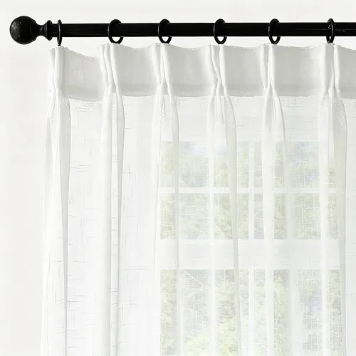 Vista 32 de Cortinas plisadas negras traslúcidas de 84 pulgadas de largo, 2 paneles para dormitorio, lino texturizado, ganchos transparentes para pista