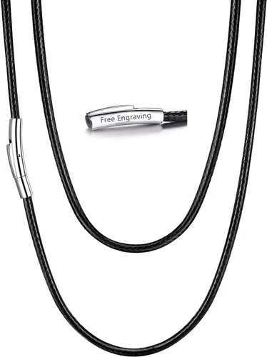 Vista 19 de U7 - Collar de cordón de cuero con cierre de acero inoxidable personalizable/negro, cadena de cuerda de cera tejida impermeable de color a. 2MM