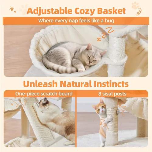 Vista 6 de Taoqimiao Árbol para gatos de 57.5 pulgadas, torre para gatos de interior para adultos, condominio extragrande para gatos, 8 postes rascadores