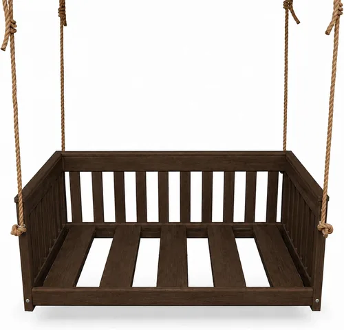 Vista 21 de Amish Made Antique Mahogany Mission Swing, Made in USA Deep Seating Mission Collection HDPE Poly Lumber Porch Swing with Rope, All-Weather Outdoor