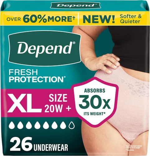 Vista 16 de Depend Fresh Protection - Pañales para adultos, ropa interior de incontinencia y para pérdida de orina posparto para mujer, desechable, máxima