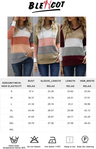Vista 3 de BLENCOT - Suéteres con capucha bloque de color ligeros y cordón para mujer