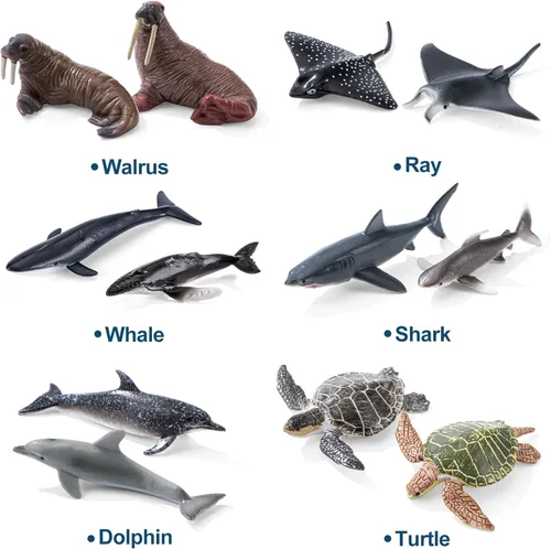 Vista 7 de 36 piezas de juguetes de animales marinos con tiburón, ballena, pulpo y otras figuras de animales del océano, juguetes para niños, adornos