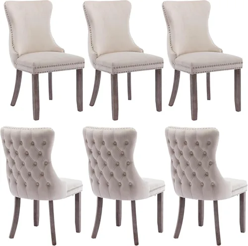 Vista 10 de mikibama Juego de 2 sillas de comedor tapizadas de terciopelo con respaldo de ala, sillas de comedor con patas de madera maciza con botón de cabeza