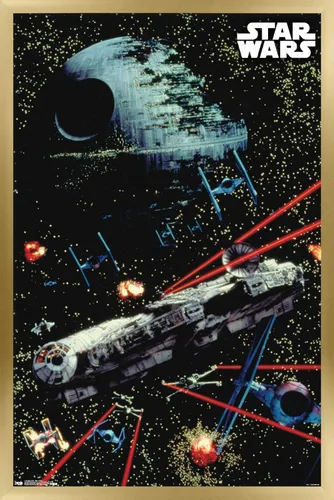 Vista 12 de Trends International Star Wars: Saga - Póster de pared de batalla espacial, 14.725 x 22.375 pulgadas, versión enmarcada de madera de granero