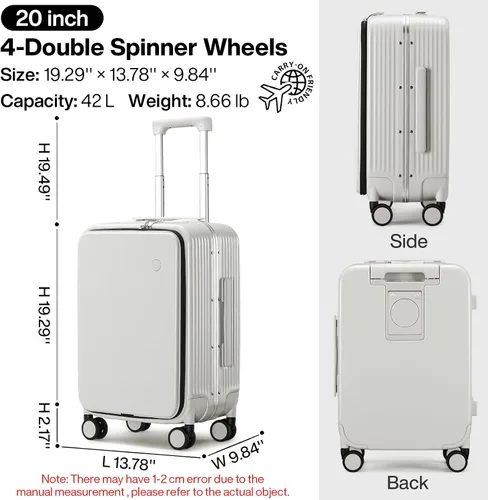 Vista 6 de mixi Equipaje PC Hardside Rolling Maleta con rueda giratoria TSA Lock con soporte para teléfono taza, Blanco ahumado.