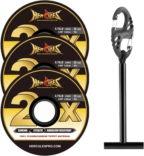 Vista 13 de HERCULES Tippet de pesca con mosca, paquete de 3 con soporte para volquetas, 55 yardas