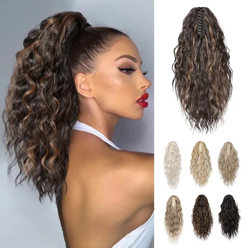 Vista 28 de REECHO Extensión de cola de caballo, extensiones de cabello rizado de cola de caballo de 18 pulgadas, extensiones de cabello sintético natural