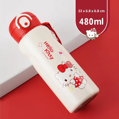 Vista 2 de Hello Kitty - Botella de agua aislada de acero inoxidable con correa, color blanco, 16.2 fl oz