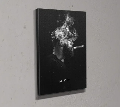 Vista 3 de FENIN Póster de LeBron James fumando un cigarro de Los Angeles Lakers, pintura de baloncesto, hechos a mano, lienzo, arte de pared para niños