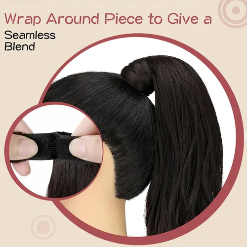 Vista 5 de FELENDY Extensión de cola de caballo, extensiones de cabello rizado ondulado de 18 pulgadas para mujer, extensiones de cabello sintético con clip