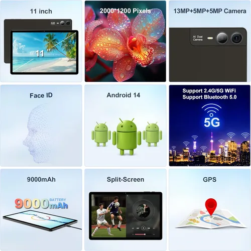 Vista 8 de 2026 La última tableta Android de 11 pulgadas, 18 GB de RAM, 128 GB de ROM, expansión de 1 TB, pantalla 2K, T616 Octa-Core, WiFi 5G, cámara de 13