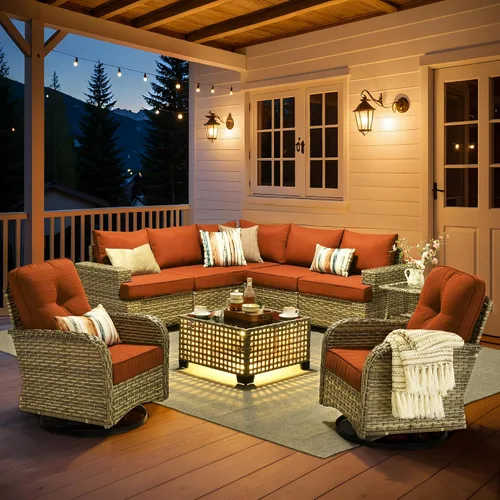 Vista 51 de HOOOWOOO Juego de Muebles Seccionales para Patio al Aire Libre, 6 Piezas Juegos de Conversación de Mimbre Sofá en Forma de L, Sofá Extra Profundo