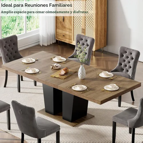 Vista 7 de Mesa de comedor extensible de 78.74 pulgadas para 6, 8 y 10, moderna mesa de cocina expandible de granja con pedestal de doble columna, mesa
